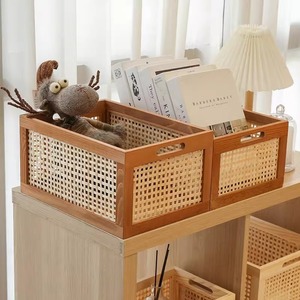 <span class=keywords><strong>Cesta</strong></span> organizadora de bambú de madera maciza, escritorio, hogar, sala de estar, libros, aperitivos, marco de almacenamiento diverso, bandejas Vintage - Product Image 3