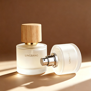 Flacons de parfum ronds en verre <span class=keywords><strong>d</strong></span>époli, flacons de parfum vides personnalisés avec bouchon en <span class=keywords><strong>bois</strong></span>, vente en gros <span class=keywords><strong>d</strong></span>'usine - Product Image 2