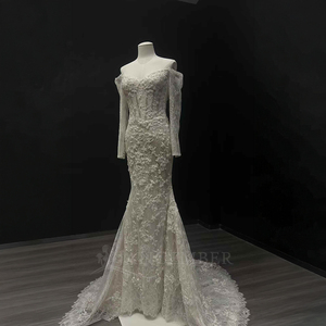 Vestido de Novia Largo y Elegante Estilo Sirena con Lentejuelas, Cuentas y Apliques Florales de Encaje para NT36 - Product Image 2