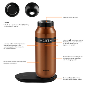Taza de Viaje Inteligente EmiGo Premium de Lujo con Control de Temperatura, 475 ml, Recargable, Aislada y Térmica para Café - Product Image 4