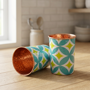 Verre à double paroi moderne en métal avec motif géométrique bleu-vert pour boissons chaudes de fête pour adultes - Product Image 6