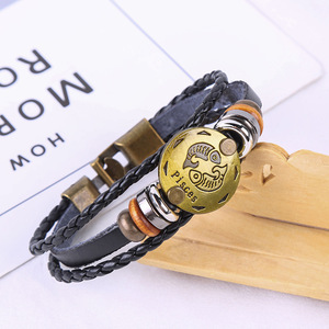 Bracelet en gros avec les 12 signes du zodiaque pour hommes, style vintage japonais, astrologie en plein air, bracelet tissé à la main - Product Image 6