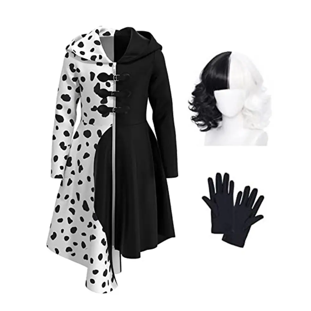 Костюм для косплея на Хэллоуин ведьмы аниме Круэлла Косплей черно-белое платье горничной женский костюм