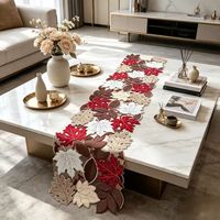 Chemin de table moderne et minimaliste avec applique feuille d'érable ajourée brodée pour table à manger, table basse, meuble TV, décoration intérieure