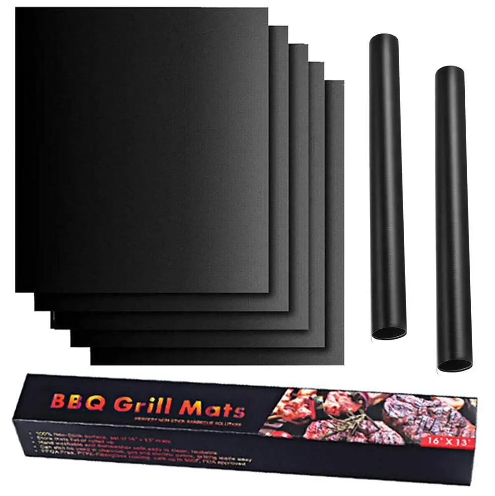 Microwave Safe 0.30mm Thick Black Fireproof Grill Mat BBQ Liner Silicone BBQ Mat