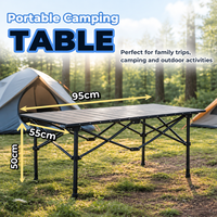 Table de camping pliante rectangulaire AeroMara en métal avec hauteur réglable et sac de rangement pour mobilier d'extérieur en noir