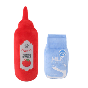 Eco-Friendly Dog <strong>Chew</strong> Toy Set Squeaky Plush Food Bottle Includes Ketchup and <strong>Milk</strong> for Small and Medium Pets - Product Image 2
