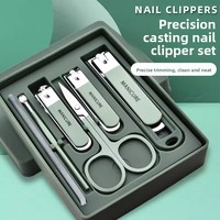 Ensemble de manucure et pédicure en acier inoxydable à bords inclinés anti-éclaboussures, 4/6 pièces, coupe-ongles, ciseaux, lime à ongles, boîte de rangement personnalisée avec logo