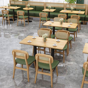 Mesas y Sillas de Diseño Moderno para Restaurantes Comerciales, Sofá de Cabina para Casa de Té, para Cadenas de Restaurantes de Comida Japonesa, Muebles de Madera Maciza y Ratán - Product Image 4