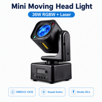 Mini Cabeza Móvil de Luz para Escenario 36W LED RGBW Láser Estroboscópico Flash Sincronización de Sonido DMX Modo Maestro Esclavo Automático para KTV, Sala, Fiesta, Hogar