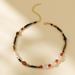 Collier délicat en pierre d'<span class=keywords><strong>onyx</strong></span> noir naturel irrégulier, collier en pierre œil de tigre, collier en agate rouge, collier en perles fait à la main, réglable, pour filles - Product Image 3