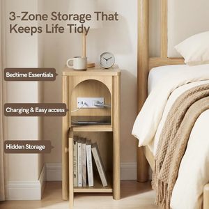 Narrow Nightstand Charging Station <strong>Skinny</strong> <strong>Bedside</strong> <strong>Table</strong> Fluted Modern Wooden End <strong>Table</strong> Space Saving Bedroom Furniture Yuepeng - Product Image 6