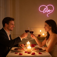 Letrero LED de Neón con Corazón Rosa, Decoración de Pared Acrílica USB con Intensidad Regulable para Dormitorio, Bar, Fiesta, Boda, Regalo Empresarial