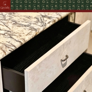 Consola de TV GOLDKING Moderna para Sala de Estar, con Chapa de Mármol Calacatta Viola Blanco con Vetas Negras, Estante Giratorio Curvo, Diseño Personalizado OEM - Product Image 4