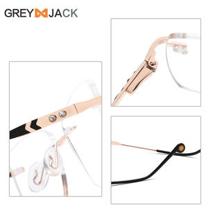 กรอบแว่นตาทรงแคทอายไร้ขอบสีเทาสำหรับผู้หญิง ขาแว่นโลหะแบบสปริง กันลื่น เลนส์อะคริลิค Me2022 - Product Image 1