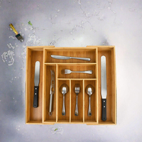 Organisateur de rangement de table de cuisine à un niveau en bambou avec plateau transparent multifonctionnel