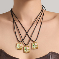 Collier en acier inoxydable noir réglable avec motif floral, pendentif perle style goutte d'huile, vintage, minimaliste, luxe, cadeau pour femme