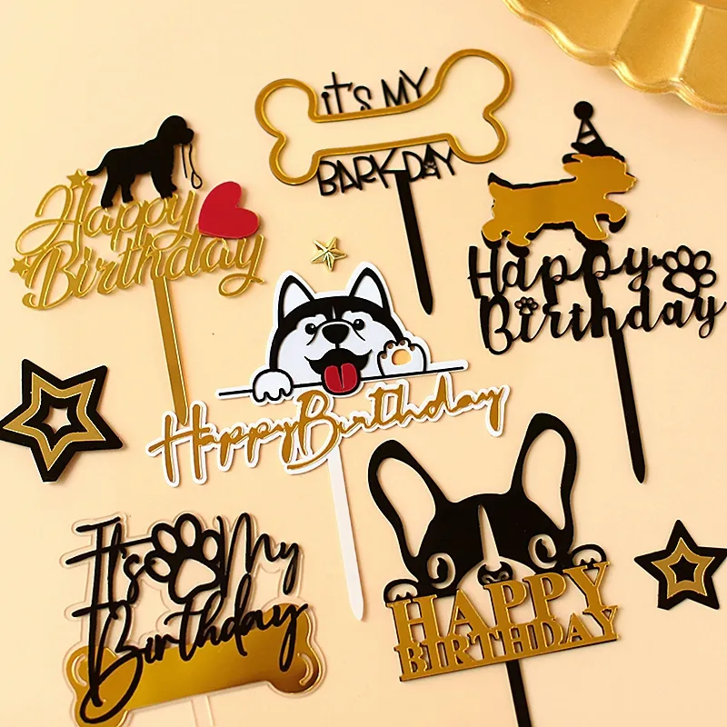Hot Selling Verjaardag Hond Kat Taart Topper, Hond Verjaardag Thema Picks Voor Huisdier Feestdecoraties Benodigdheden