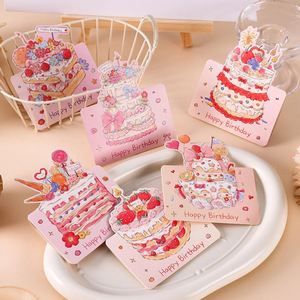 Carte de vœux créative 3D - Joyeux anniversaire, gâteau et fleurs en relief, petit message simple (cadeau pour fleuriste, vente en gros) - Product Image 3