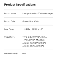 Chargeur électrique USB C mural de haute qualité 60W Super Rapide Type-C PD3.2 AVS GaN pour appareils mobiles Android iPhone17