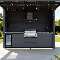 Vente en gros : Meuble de cuisine extérieur moderne en alliage d'aluminium, avec volets roulants, charnières, paniers de tiroir et tiroirs de cuisine pour barbecue, sans formaldéhyde