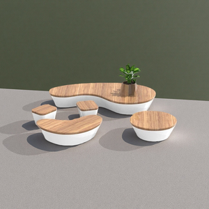 Grande sculpture de banc en fibre de verre, simple et créative, pour parc communautaire extérieur, siège unique pour fosse d'arbre, design paysager - Product Image 3