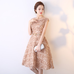 Women's Short Evening Gown Boat Neck A-Line Embroidered Organza Floral Print 3D Stereoscopic Patterns Banquet Hostess Dress - Product Image 2