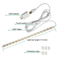 Tira de LED USB de 5V, SMD 2835, Blanco Frío 6500K, 30CM, 8MM, 18 LED, Atenuador Táctil USB, Enchufe EU/US/UK, Adaptador LED de 5V 2A