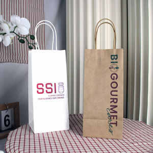 Bolsas de Papel Kraft Biodegradables Personalizadas al por Mayor, Color Rosa y Blanco, para Regalos y Compras, con Asas Retorcidas - Product Image 1