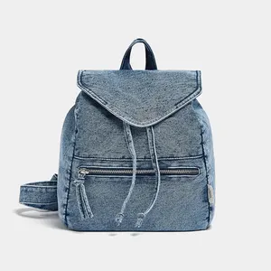 Custom Women Waterproof Casual Student Weekender Travel Girl School Bag Denim Backpack With Logo