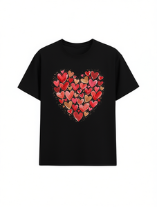 T-Shirt Unisex per San Valentino, 100% Cotone, Girocollo, Vestibilità Regolare, Stampa Cuore, Casual Primavera-Estate, Stampa Digitale - Product Image 1
