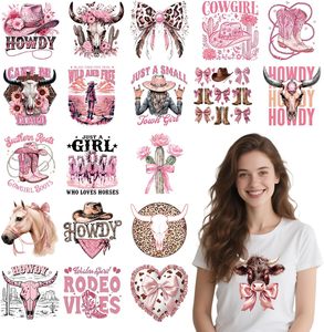 Parches de hierro de vaquera occidental, camisetas, lazo de Coquete rosa, diseños de transferencia de calor impermeables, pegatinas de vinilo para ropa DIY de mujer - Product Image 1