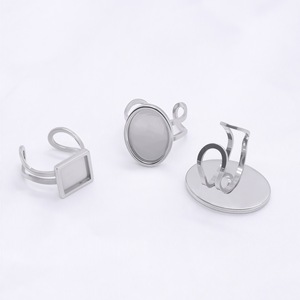 Stainless Steel Ring Settings Oval <b>Square</b> <b>Adjustable</b> DIY Jewelry Findings For Craft Making - Product Image 3