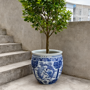 Maceta <span class=keywords><strong>de</strong></span> Bonsái <span class=keywords><strong>de</strong></span> Porcelana Azul y Blanca China con Patrón <span class=keywords><strong>de</strong></span> Dragón y Fénix, Maceta Grande <span class=keywords><strong>de</strong></span> Cerámica <span class=keywords><strong>para</strong></span> Árbol <span class=keywords><strong>de</strong></span> Bonsái <span class=keywords><strong>de</strong></span> Pino - Product Image 3