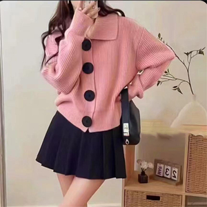 Nouveau Manteau Pull Femme Décontracté à Manches Longues, Couleur Unie, Coupe Ample, Col à Revers et Grandes Boutons, Tendance - Product Image 3