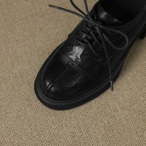Cialisa 2025 – Nouveaux Mocassins Décontractés en Cuir Véritable Vintage pour <span class=keywords><strong>Femme</strong></span>, <span class=keywords><strong>Bout</strong></span> Rond, Talons Hauts Épais à Lacets Croisés, Chaussures à Talons Compensés Élégantes - Product Image 6