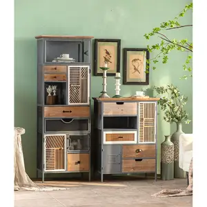 Armario de almacenamiento rústico para sala de estar, mueble decorativo personalizado con cajón de madera sólida para el hogar, venta al por mayor de fábrica