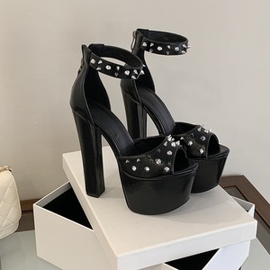 Rivet Zipper <b>Platform</b> Sandals Women Sexy <b>Open</b> <b>Toe</b> Party Nightclub Stripper Pole Dance Shoes 16cm <b>Heels</b> - Product Image 2