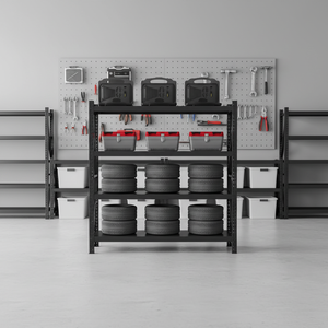 מערכת מדפים למשא כבד ללא ברגים |   מדף אחסון רב תכליתי בעל 4 שכבות לתעשייה, למחסנים ולמוסכים - Product Image 2