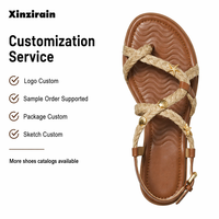 Sandalias Planas Xinzirain Personalizadas para Mujer, Color Marrón Bronceado, Tejidas en Cuero, Punta Abierta, con Hebilla y Correa, Estilo Casual para Vacaciones