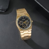 Montre à quartz pour homme avec bracelet en acier doré et cadran à trois aiguilles, montre-bracelet de style professionnel