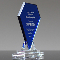 Trophée en cristal bleu loyaux en forme de diamants plats pour les récompenses pour le travail acharné