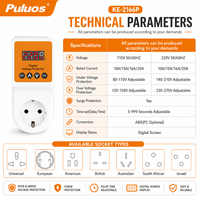 Prise de protection contre les surtensions numérique Puluos KE-2166P avec panneau multicolore et 7 types de prises interchangeables