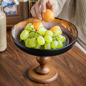 Plato de Frutas de Madera Retro de Lujo, de Alta Gama, con Patas Altas, Bandeja de Cerámica para Aperitivos, Plato para Frutas - Product Image 3