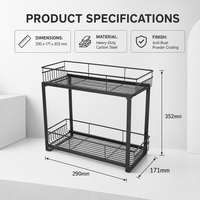Rak Keranjang Kawat Logam Geser 2 Tingkat untuk Organizer Dapur, Kamar Mandi, Lemari, dan Meja Dapur