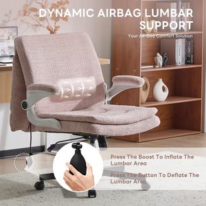Criss Cross Legged Office <b>Chair</b> with Flip-Up <b>Back</b>&Dynamic Airbag Lumbar <b>Support</b>, Wide Seat Desk <b>Chair</b>, Flip-Up Arms with Wheels - Product Image 4