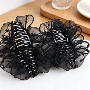 Pince à cheveux de luxe noire à pois en maille effet bulle, grande taille, pince requin haut de gamme pour cheveux épais - Product Image 3
