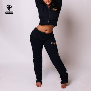 ชุดเซ็ตเสื้อฮู้ดซิปพร้อมกางเกงวอร์มผ้าฟลีซพิมพ์โลโก้ตามสั่ง สำหรับผู้หญิง ชุดออกกำลังกาย 2 ชิ้น สไตล์ Y2k - Product Image 3