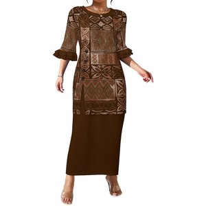 Abito Estivo Polinesiano Elei con Design Tribale, Vestito Casual da Festa per Donne, Collo Tondo, Bottoni, Set Due Pezzi Puletasi - Product Image 4