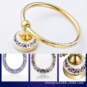 Anillo para Toallas de Cerámica Saint Ruijia, Chapado en Oro, Porcelana Azul y Blanca, Accesorio de Baño de Una Sola Capa - Product Image 5